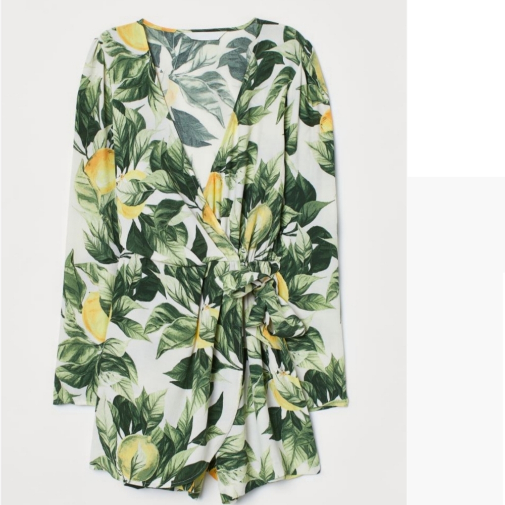 H&M Green and Yellow Leaf Print Romper